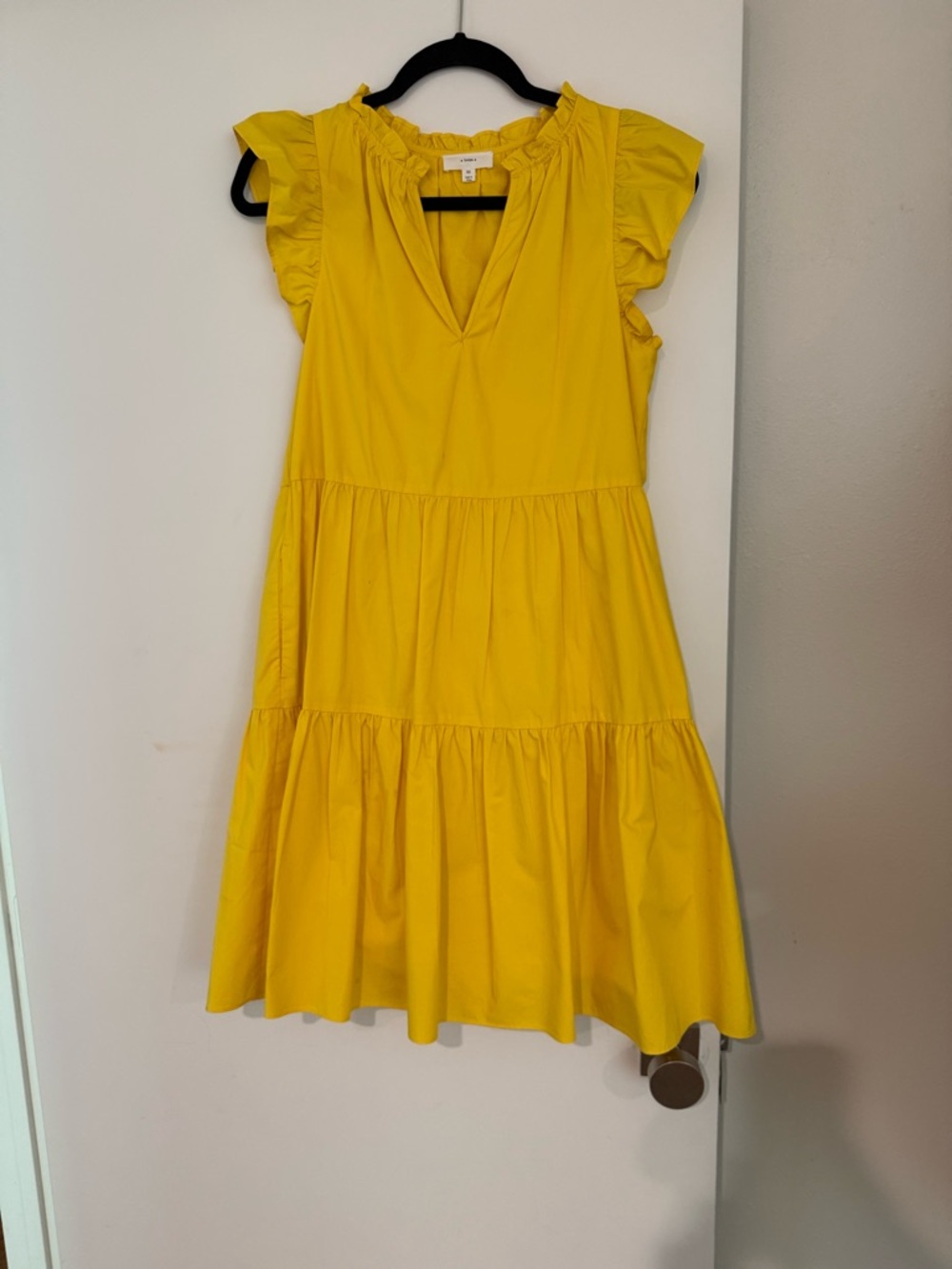 Bright Yellow Tiered Flutter-Sleeve Dress